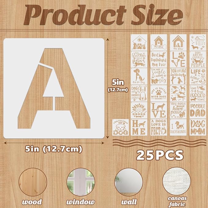 5 Inch Large Alphabet Letter Number Stencils, 36 PCS Alphabet Reusable Plastic Templates for Painting on Wood, Drawing Letter Art Craft Stencils Set for Paper Wall Fabric Chalkboard DIY Art Projects