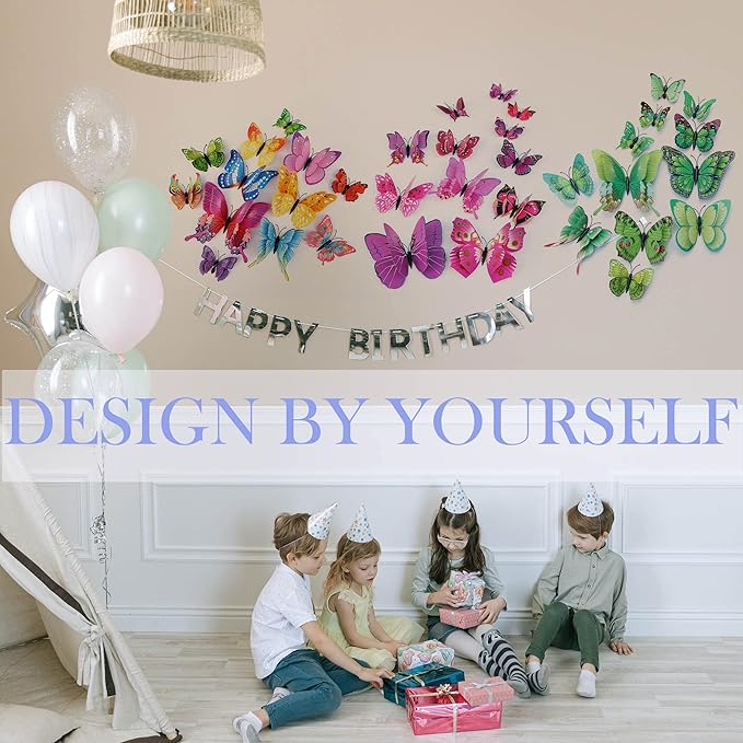 Butterfly Wall Decor 72 PCS, 3D Butterflies Stickers for Party Decorations with Magnets (Purple, 72)