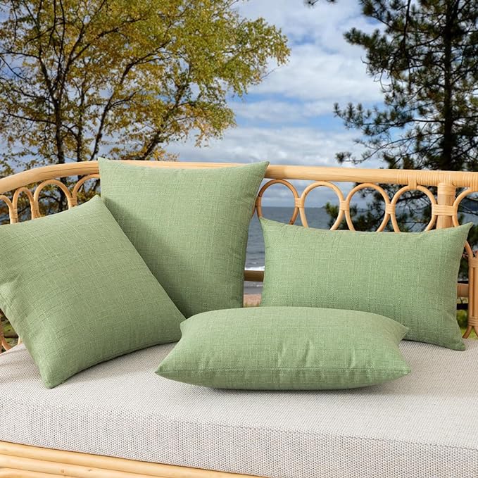 Kevin Textile Pack of 2 Outdoor Waterproof Pillow Covers Decorative Farmhouse Throw Pillow Covers Spring Checkered Couch Pillow Covers Spring for Patio Tent Bed Sofa Living Room 16x16 Inch Sage Green