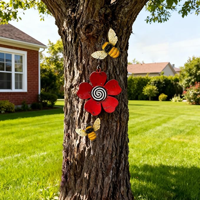 Metal Bee Outdoor Wall Decor - 2Pcs Bee Wall Art Garden Decor, Bumble Bee Decorations for Home, Yard Art Fence Decorations Outdoor