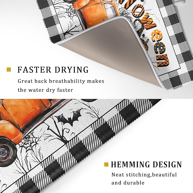 Holiday Truck Dish Drying Mat - Orange Holiday Absorbent Microfiber Dish Drying Pad for Kitchen Counter