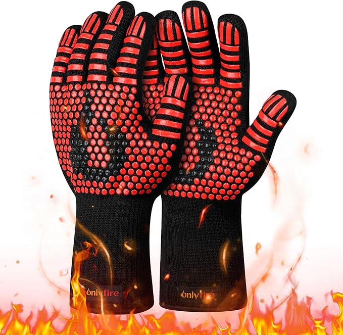 Onlyfire BBQ Gloves 1472°F Heat Resistant Grill Gloves Fireproof Oven Gloves for Cooking, Grilling, Barbecue, Smoker, Baking, Frying, Red