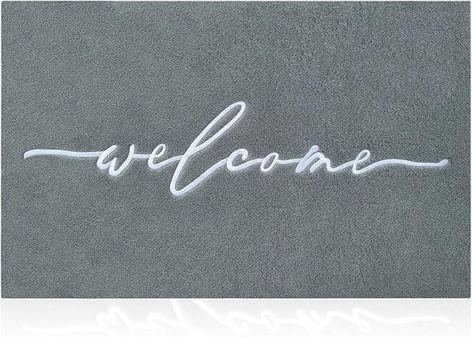AAZZKANG Gray Doormat Outdoor Entrance Front Door Welcome Mat Large 24x36 with Non Slip Rubber Backing,Easy to Clean Indoor Mats for Entryway,Doorway