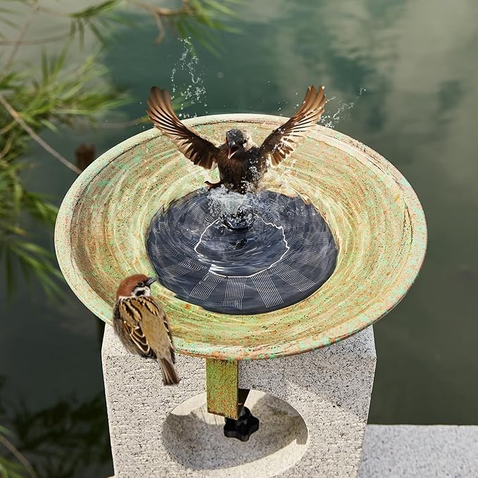 Solar Bird Bath,Deck Bird Bath with Solar Fountain,Metal Bird Bath Bubbler,Deck Mounted Bird Bath,Balcony Bird Bath,Patio Garden Decor