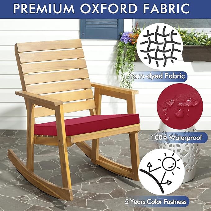 Outdoor Chair Cushions 22 x 22 Inch Waterproof Patio Chair Cushions with Tie 5 Year Color Fastness Thick Outdoor Seat Cushion for Garden Lawn Patio Furniture Burgundy Red Set of 2