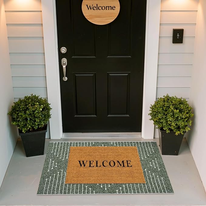LIVEBOX Green Front Door Mat, Washable Kitchen Rug Cotton Woven Doormat,Small Area Rug for Entryway,Porch (Dark Green & White, 2.3X 3.6)