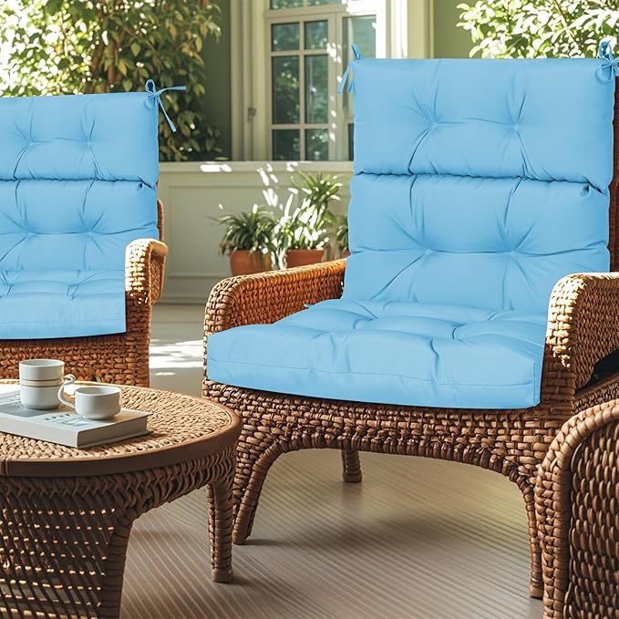 High Back Chair Cushions Set of 2, Adirondack Chair Cushion with Waterproof, Rocking Chair Cushion for Outdoor Patio, Garden Porch 45”x 22”x 4 (2, Sky Blue)