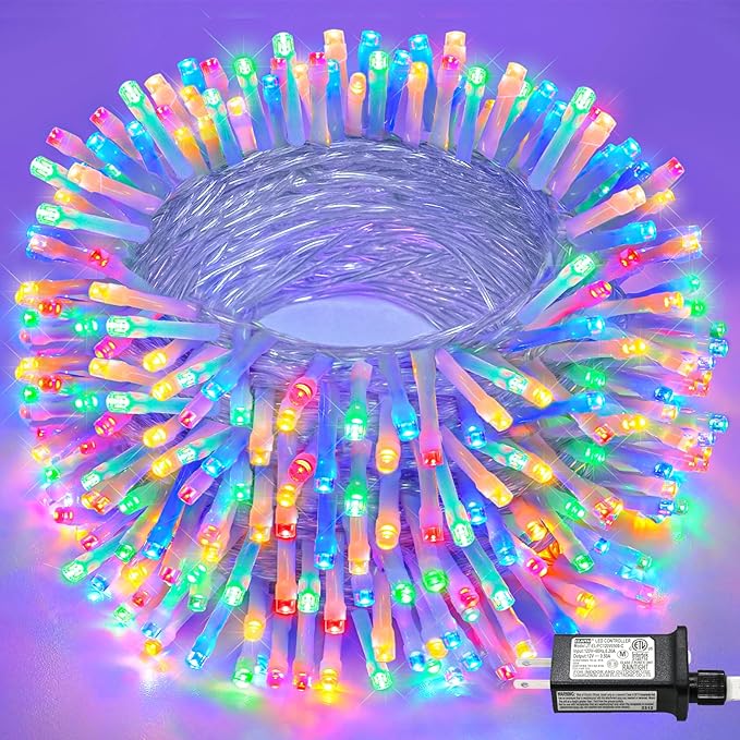 100FT 300 LED Outdoor String Lights, Connectable Christmas Lights Indoor Waterproof with 8 Modes, Plug in Twinkle Fairy Lights Clear Wire for Easter Bedroom Home Wedding Patio Decorations, Multicolor