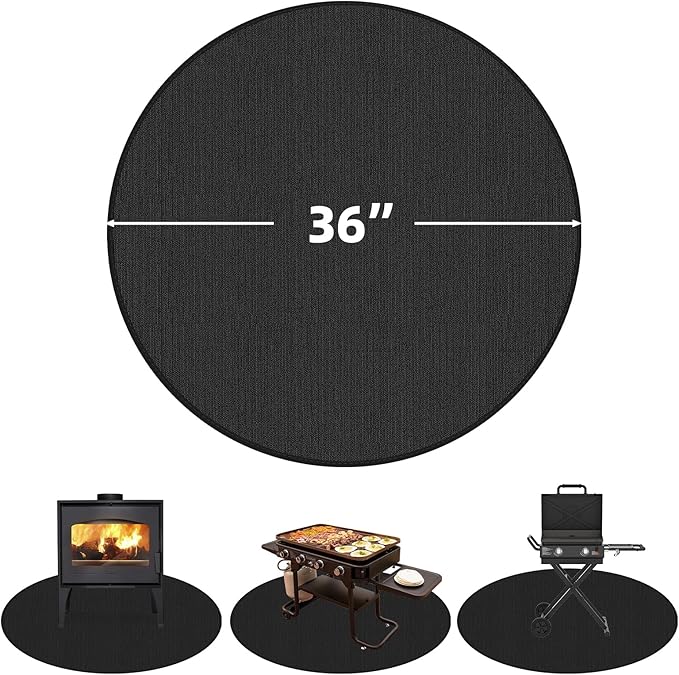 36" Round Fire Pit Mat for Solo Stove Bonfire – Heavy-Duty Fireproof Fiberglass, Double-Sided 1050°F Heat/Spark Shield – Reusable, Oil-Proof & Easy Clean for Lawn/Patio/Camping