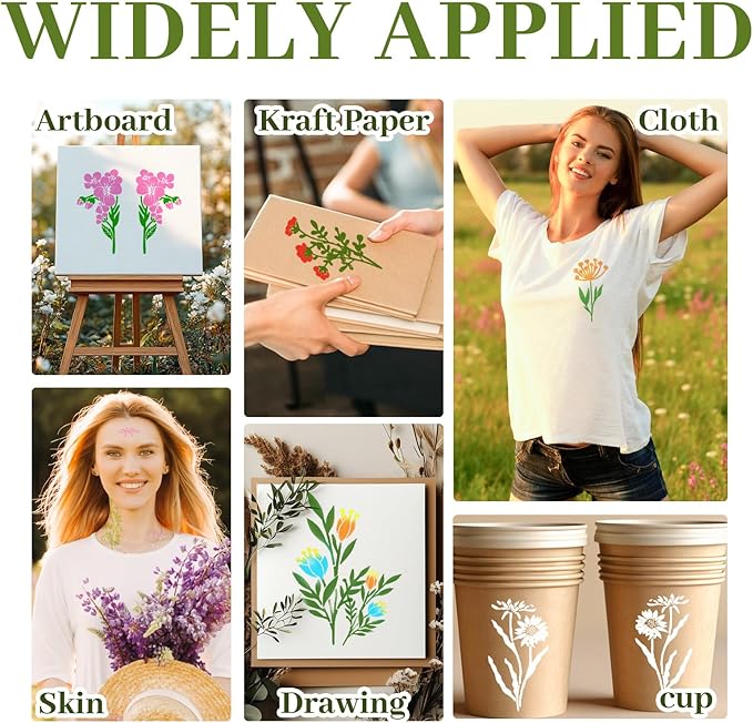 18 Sheet Reusable Flower Stencils for Painting,Stencils for Painting on Wood,Large Floral Stencil Templates with Leaf Vine Designs for DIY Crafts,Home Decor,Furniture Art