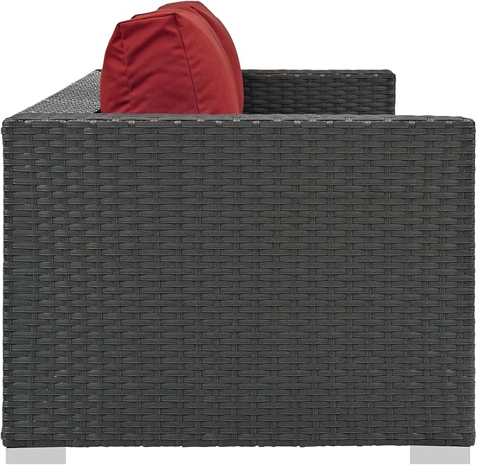 Modway Sojourn Wicker Rattan Outdoor Patio Sunbrella Fabric Sofa in Canvas Red