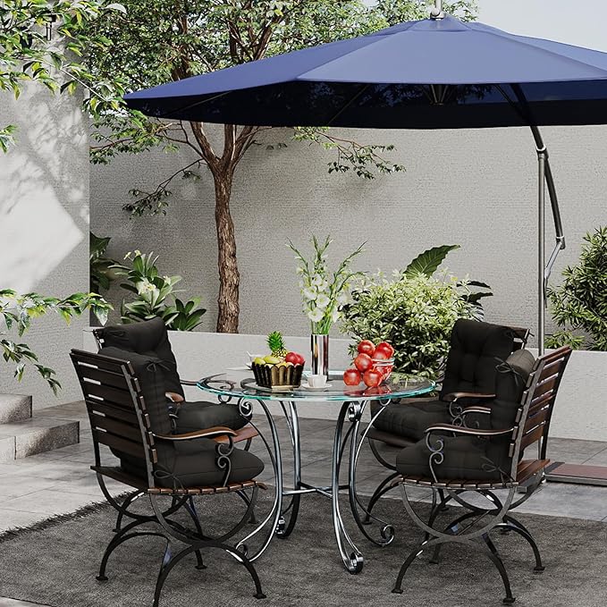 Outdoor Chair Cushions Set of 2, 42x21x4 Inch Patio Cushion for Dining/Rocking Chairs, High Back Soft Seat Pad with Ties, Indoor Outside Use, Fade-Resistant & Waterproof, Black