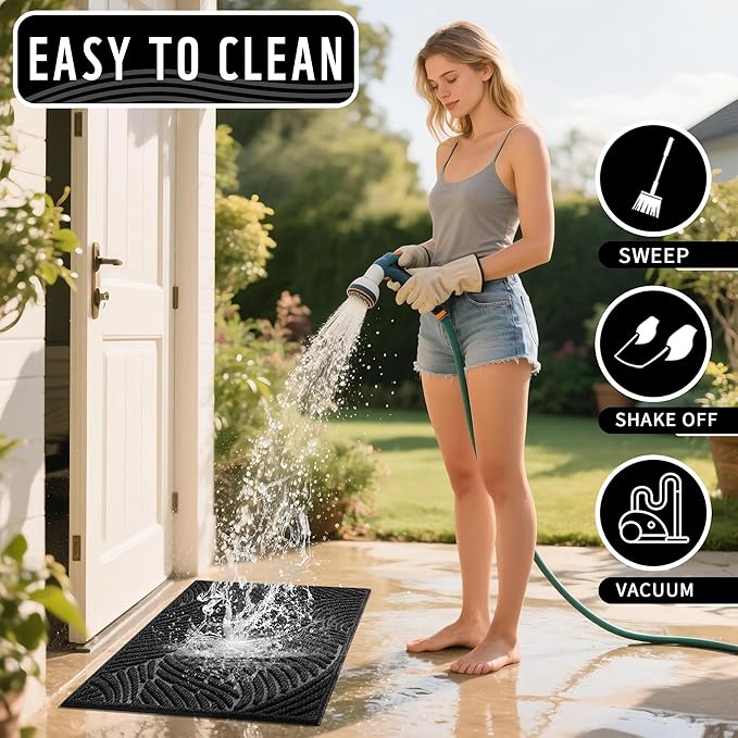 Yimobra Doormat Indoor Outdoor Entrance, Simple Stripes, All-Weather Waterproof & Non-Slip Mat for Front Door, Heavy Duty Polyester Welcome Mat for Garage, Patio-60x36，Black