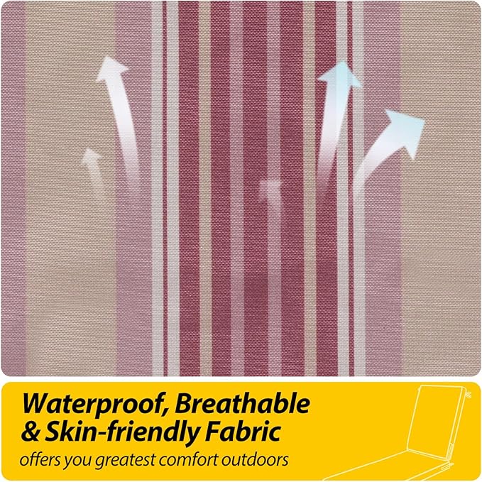AAAAAcessories Outdoor Chaise Lounge Cushions, Fade-Resistant, Waterproof Patio Furniture Replacement Cushions, 78" x 25" x 3", Dusty Rose Garden Stripe