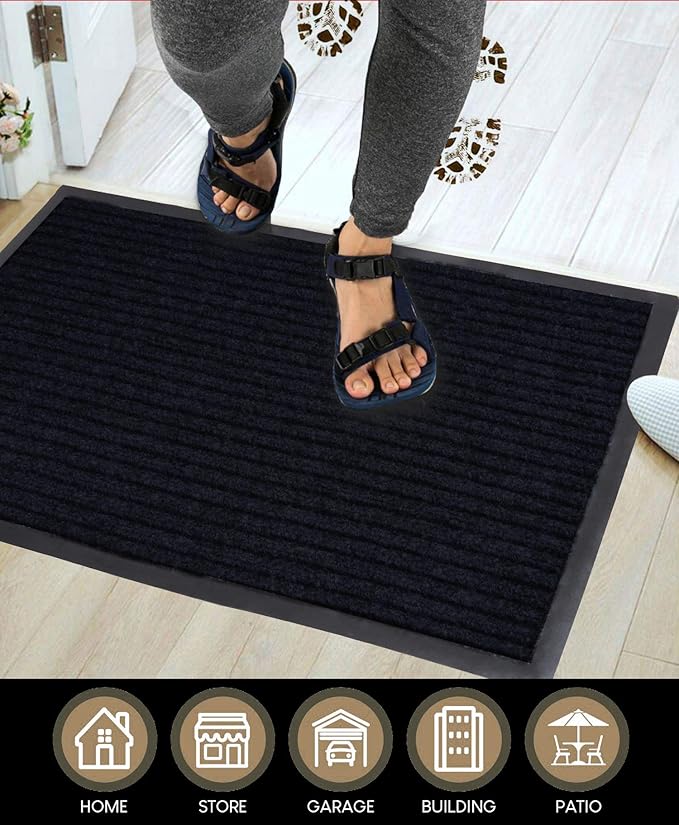 LuxUrux Heavy-Duty Rubber Door Mat - Durable, Indoor/Outdoor Use - Easy to Clean, Waterproof, Low-Profile Entry Mat - Ideal for Entry, Patio, Garage (Striped Black Design, 2 x 6 Feet)