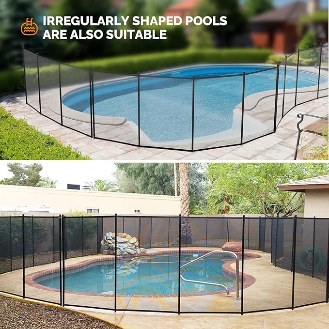 VINGLI 4ft High Pool Fence for Inground and Above Ground Pools, Black Mesh Removable Safety Fencing, Heavy-Duty Protective Barrier for Garden & Backyard (4×60FT)