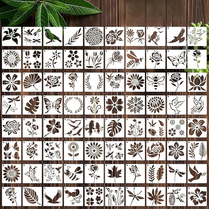 80 Pcs 3 Inch Stencils for Painting on Wood, Butterfly & Flower Stencils for Crafts Reusable Drawing Stencil for Kids Classroom Projects, Fabric Art, Wood Signs, Wall Murals