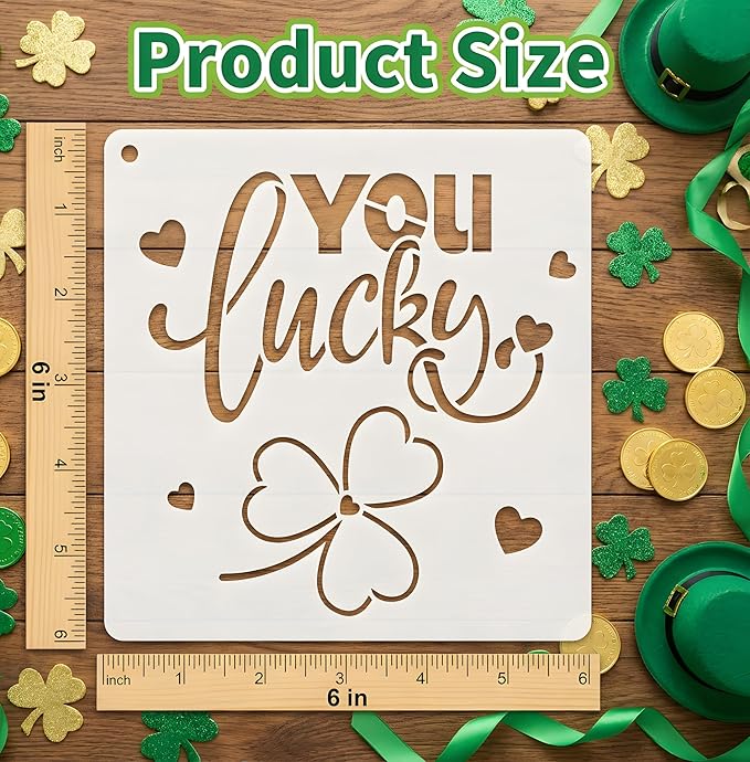 12PCS 6" St. Patricks Stencils for Painting, Plastic St Patricks Day Decoration Stencils for Crafts Reusable, Suitable for Painting on Face Fabric Wood Car & Gift Card