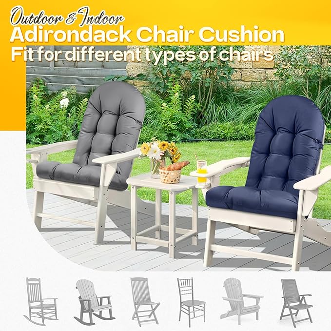 MAGIC ELEPHANT Adirondack Chair Cushion, Memory Foam Outdoor Chair Cushion, Water-Repellent Thick High Back Patio Rocking Chair Pad Seat Cushion Replacement (Grey)