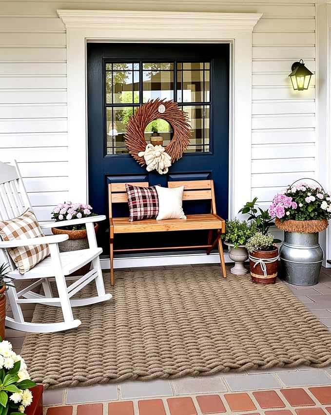DEXI Jute Door Mat for Front Entryway, 24x35 Braided Woven Doormat Outside Entrance, Dirt Trapper Natural Fiber Entry Mats for Patio, Brown