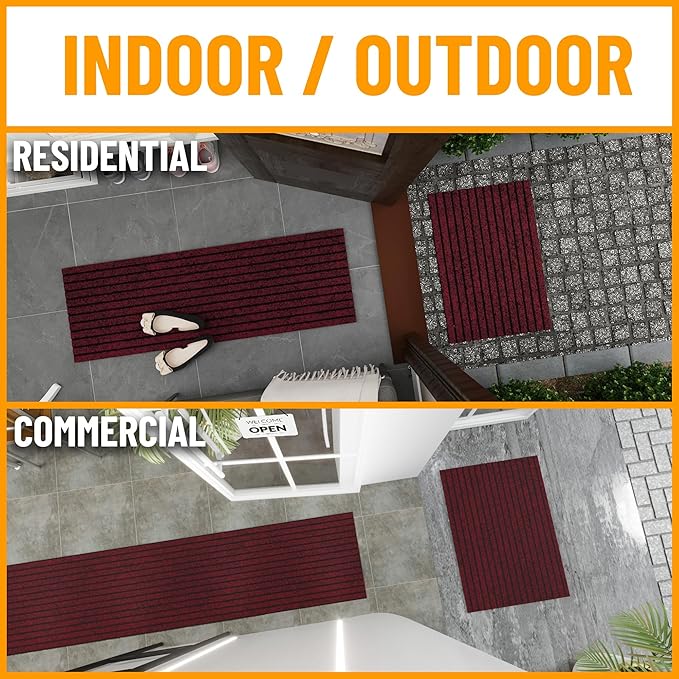 Ottomanson Front Door Mat – Non Slip Scraper Mud Mat for High Traffic Entryways, RV & Patio – Dirt Trapping and Durable for Indoor & Outdoor Use – 2'7" x 4' – Red