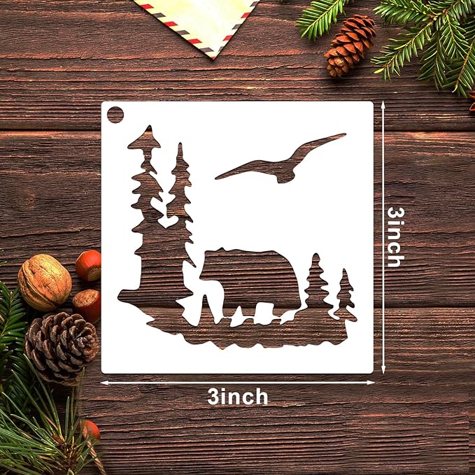65 PCS 3 Inch Forest Animals Stencils, Wildlife Paint Stencils Reusable Templates for Painting on Wood, Wilderness Tree Stencil for House Canvas Wall Brick DIY Craft Decorations