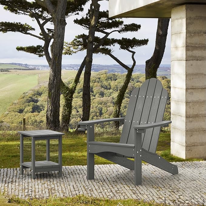 LUE BONA HDPS Adirondack Chairs Set of 2, Fire Pit Outdoor Chair Weather Resistant with Cup Holder, Modern Plastic Chair Plastic for Patio, Deck, Proch, 350LBS, Dark Gray