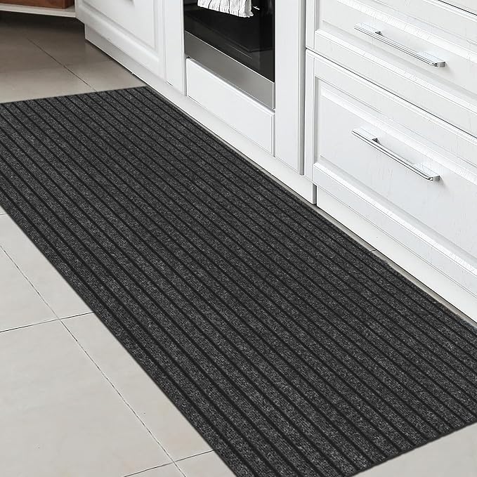Ottomanson Front Door Mat – Non Slip Scraper Mud Mat for High Traffic Entryways, RV & Patio – Dirt Trapping and Durable for Indoor & Outdoor Use – 2' x 5' – Black