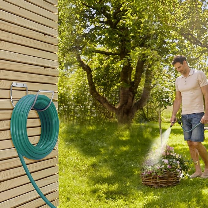 Garden Hose Holder Water Hose Hanger Wall Mounted,304Stainless Steel Solid Hose Hook Holds Up to 150Ft Garden Hose, Expandable Hose, Water Hose - Chrome