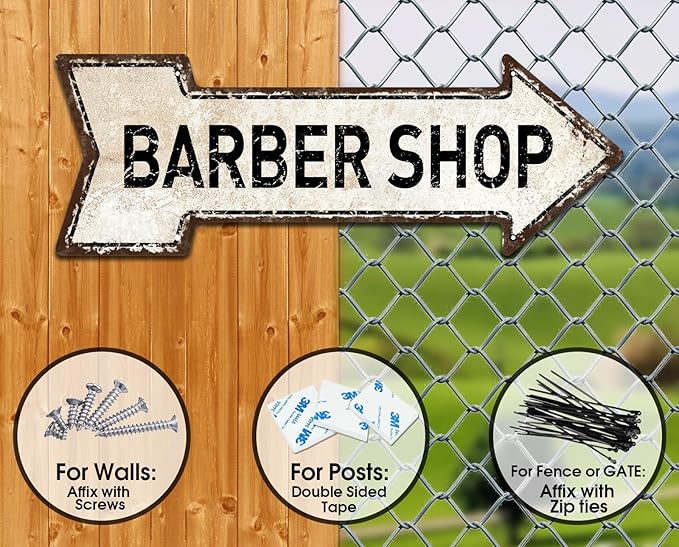 Mukuko Barber Shop Sign, 6"x18" Arrow Metal Tin Sign Barbers Pole Shave Haircut Wall Art Vintage Retro Hair Stylist Salon