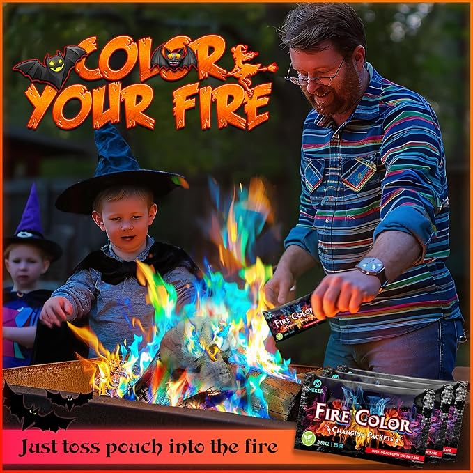 MEKER Fire Color Changing Packets - Fire Pit, Campfires, Outdoor Fireplaces, Bonfire - Fire Colorful Changing Fire - Perfect Fire Camping Accessories for Kids & Adults (24 Pack)