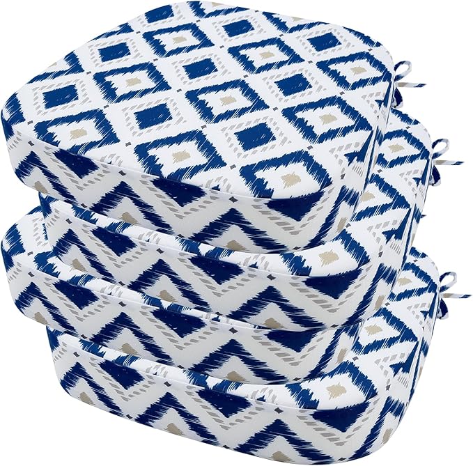 idee-home Outdoor Chair Cushions Set of 4, 17" x 17" x 3" Thick D-Shaped Patio Furniture Outdoor Seat Cushions Waterproof with Ties, Dining Pads