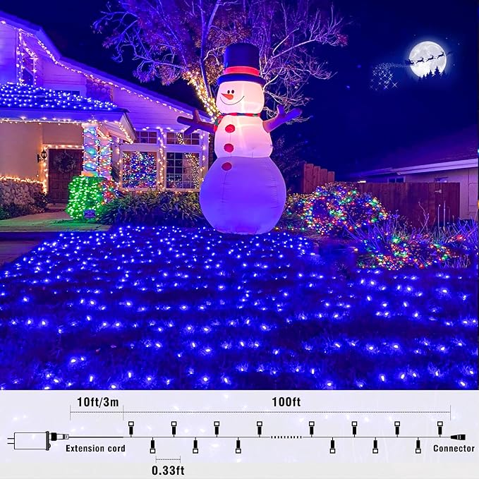 100FT 300 LED Outdoor String Lights, Connectable Christmas Lights Indoor Waterproof with 8 Modes, Plug in Twinkle Fairy Lights Clear Wire for Bedroom Home Wedding Patio Decorations, Blue