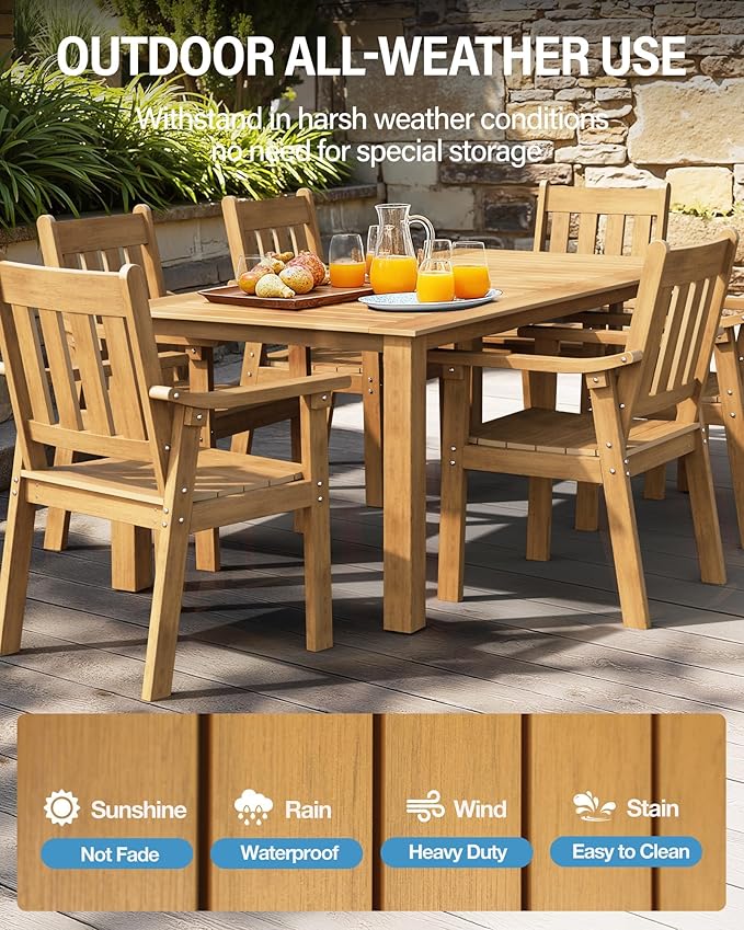 YEFU Patio Dining Chairs Set of 6: All Weather Outdoor Dining Chairs with Wide Curved Seat and Backrest - Outdoor Furniture Plastic for Outside Backyard/Garden/Porch/Deck 350lbs Capacity Teak
