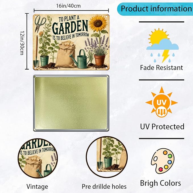 Plant Gifts To Plant A Garden Is To Believe In Tomorrow Vintage Tin Sign for Home Garden Patio Yard Decor 16x12 Inch