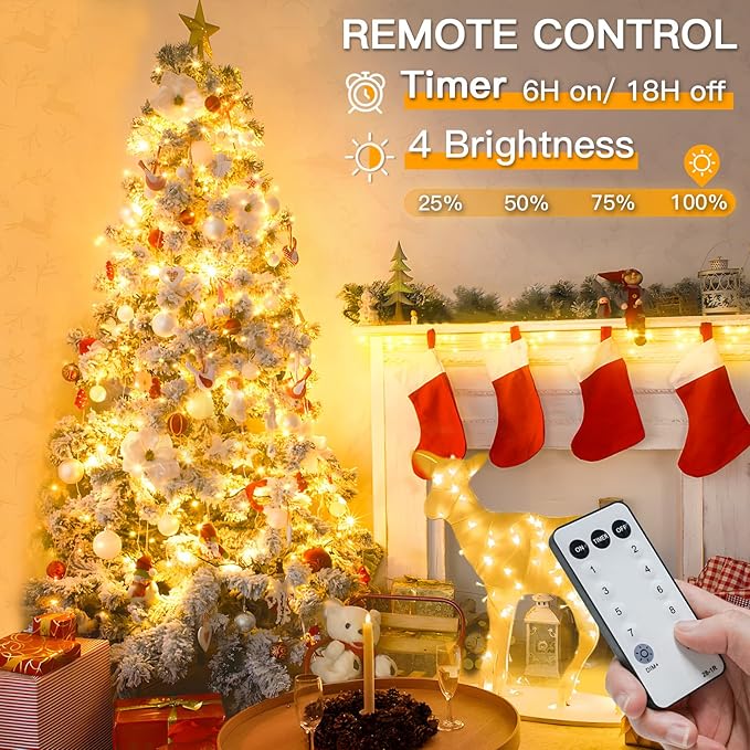 suddus 200 Led Connectable Christmas Lights Outdoor Waterproof, 66ft Fairy Lights Plug in with Remote, Warm White Christmas Tree Light Indoor for Bedroom, Dorm, Xmas Party, Porch, Patio, Garden Decor