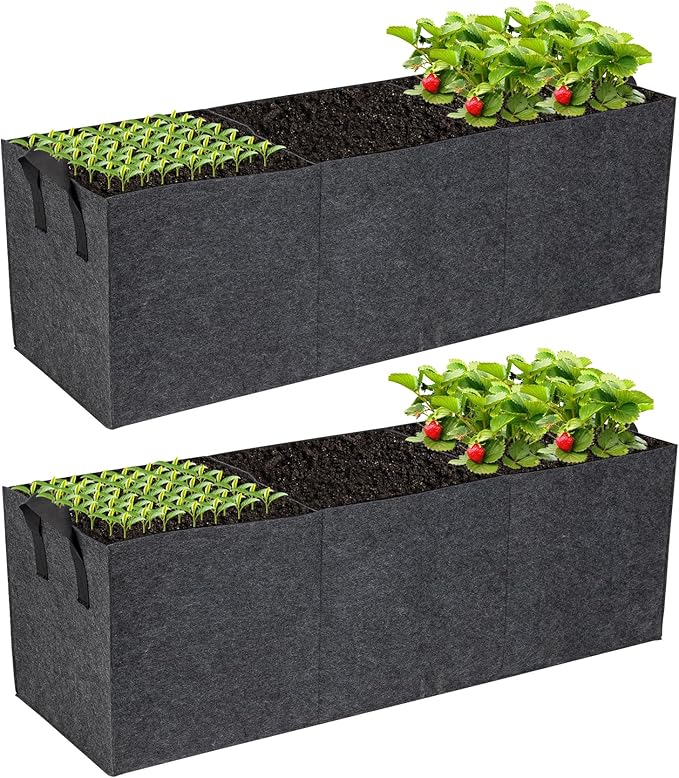 2-Pack 3 Grids Fabric 20 Gallon Grow Bags, 3x1x1ft Thickened 400G Nonwoven Fabric Raised Garden Beds with Handles - Indoor Outdoor Planters for Vegetables, Herbs, Flowers
