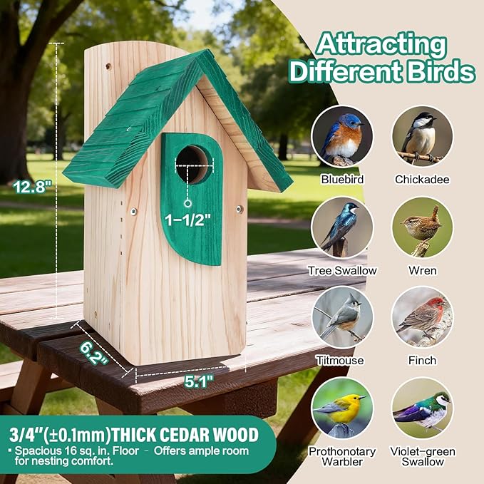 Bird Houses for Outside Clearance,Cedar Woodenhanging Bluebird Houses for Outside,Winter Shelter for Wild Birds Like Finch Sparrow Wren Swallow Chickadeeblue Jay,Weatherproof Birdhouses for Outdoors