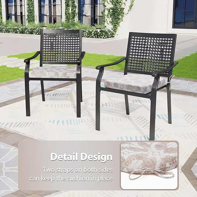 Outdoor Chair Cushions Set of 4, 17 x 16 Inch Patio Chair Cushions for Outdoor Furniture, Water Resistant, Non-Slip Ties(Beige Floral)