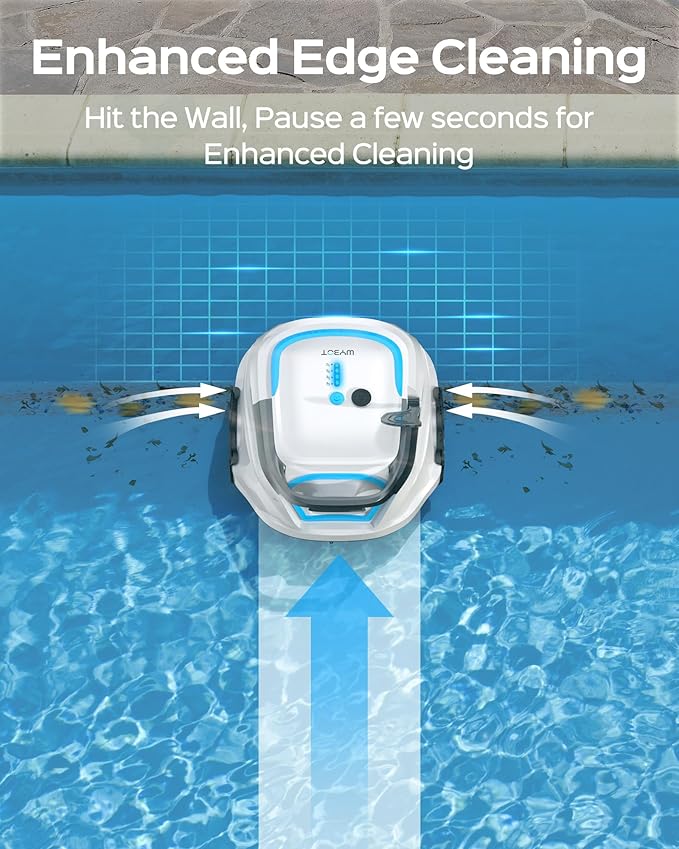 WYBOT A1 Cordless Robotic Pool Cleaner, Automatic Pool Vacuum for Above Ground with 120 Mins, Double Filters, LED Indicator, Charge in 2.5 Hours, 4 Cleaning Modes, Ideal for Above Pools (White Blue)