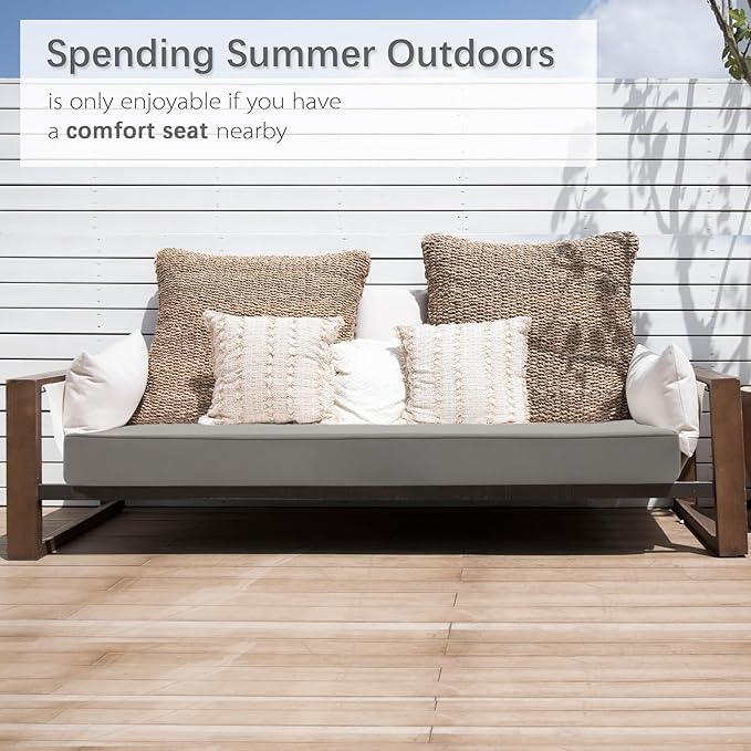 Favoyard Outdoor Bench Cushion 48 x 18 Inch Waterproof Patio Furniture Cushions 3-Year Color Fastness Garden Sofa Settee Couch Swing Pads with Handle and Adjustable Straps, Light Gray