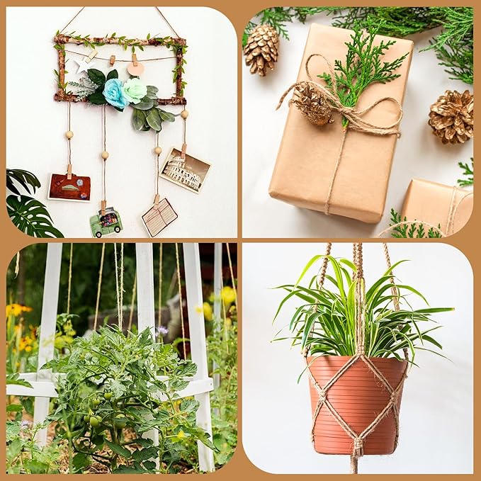 XSEINO 1800 Feet Natural Jute Twine Strong Garden Twine Rope for Arts Crafts Gift Wrapping Gardening Tomato Climbing Plant Tie Floristry Packing Decor
