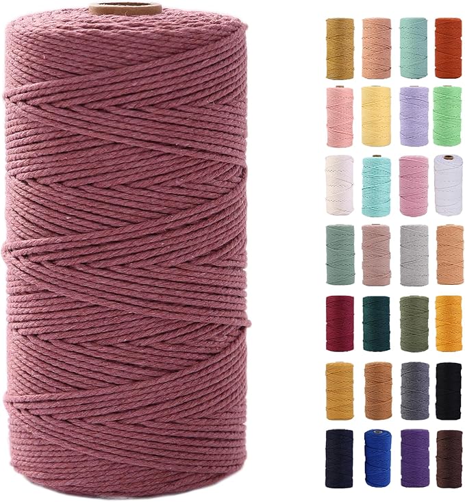 MAOQIAN Vintage Pink Macrame Cord 2mm x 220Yards,Colored Cotton Rope Colorful Cotton Cord Soft Craft Cord Twine for Wall Hanging Plant Hangers Crafts Decorative Projects
