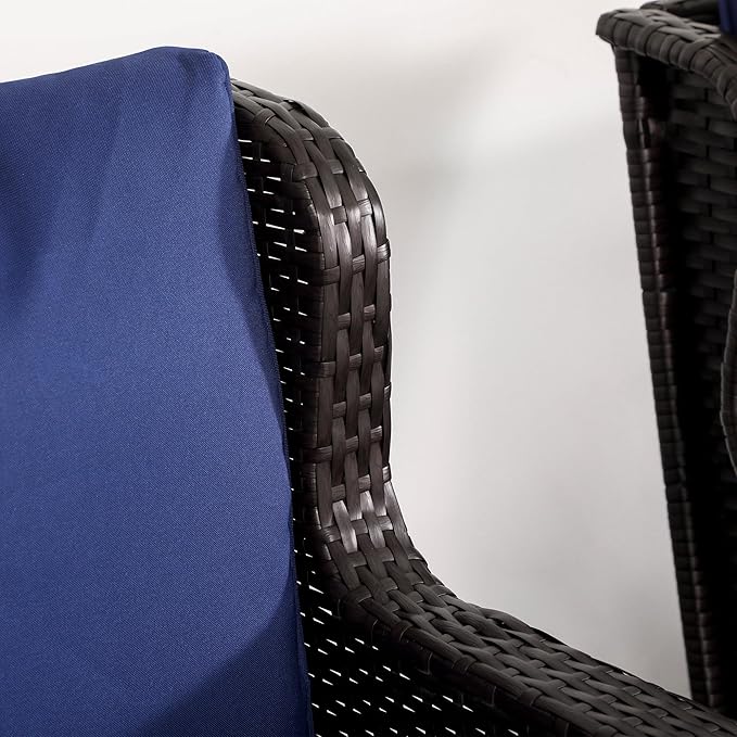 Outsunny Outdoor Wicker Rocking Chair with Wide Seat, Thick Cushions, Rattan Rocker with Steel Frame, High Weight Capacity for Patio, Garden, Backyard, Dark Blue