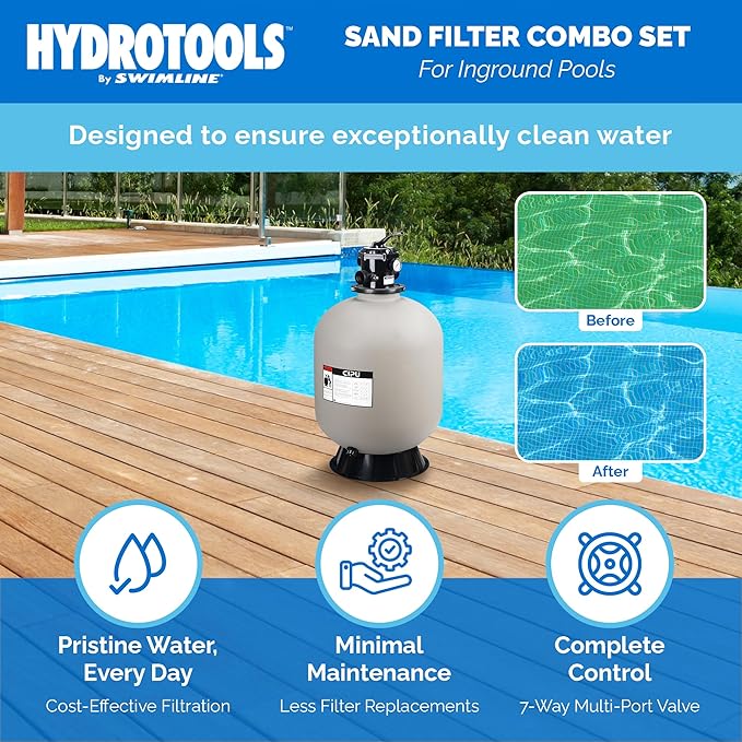 SWIMLINE HYDROTOOLS Sand Filter Combo Set, 31" Tank Only - for Inground Pools Up to 47,000 Gallons, 7-Way Multi-Port Valve, Base Stand, 2" Fittings, 500 lb Capacity