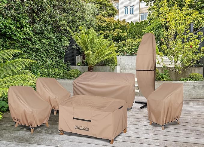 ULTCOVER Waterproof Patio Chair Cover – Outdoor Lounge Deep Seat Single Lawn Chair Cover Fits Up to 32W x 34D x 34H inches Brown