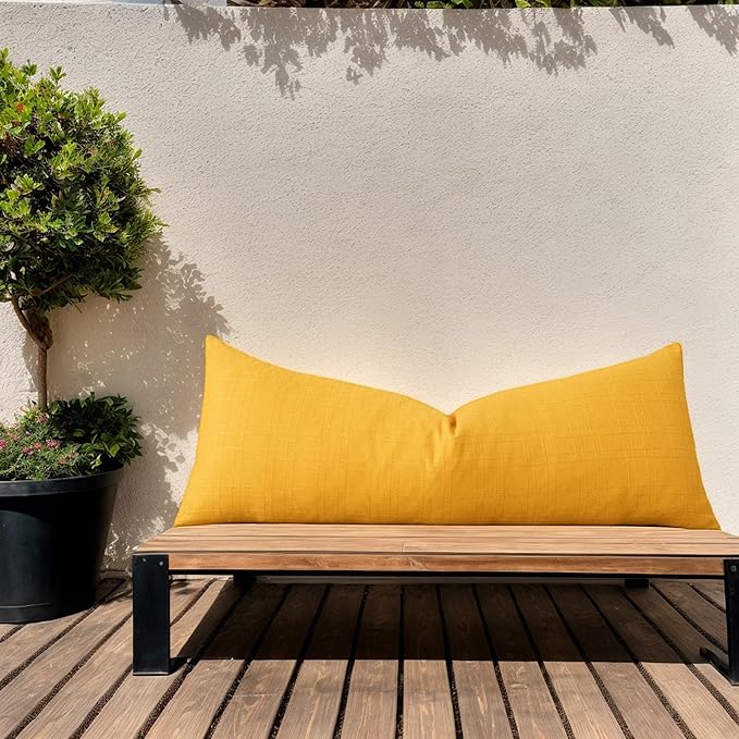 Kevin Textile Outdoor Waterproof Long Lumbar Pillow Cover 14x36 Inch Pack of 1 Checkered Decorative Rectangle Cushion Throw Pillowcases Shell for Patio Tent Garden Couch Bed Sofa Sunflower Yellow