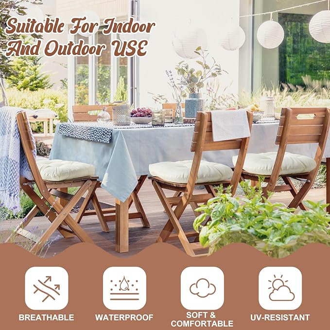 Thyle Outdoor Chair Cushions Set of 6 Waterproof Sun Protection Square Tufted Overstuffed Patio Furniture Seat Cushion for Patio Furniture Dining Indoor 19" x 19"(Beige)