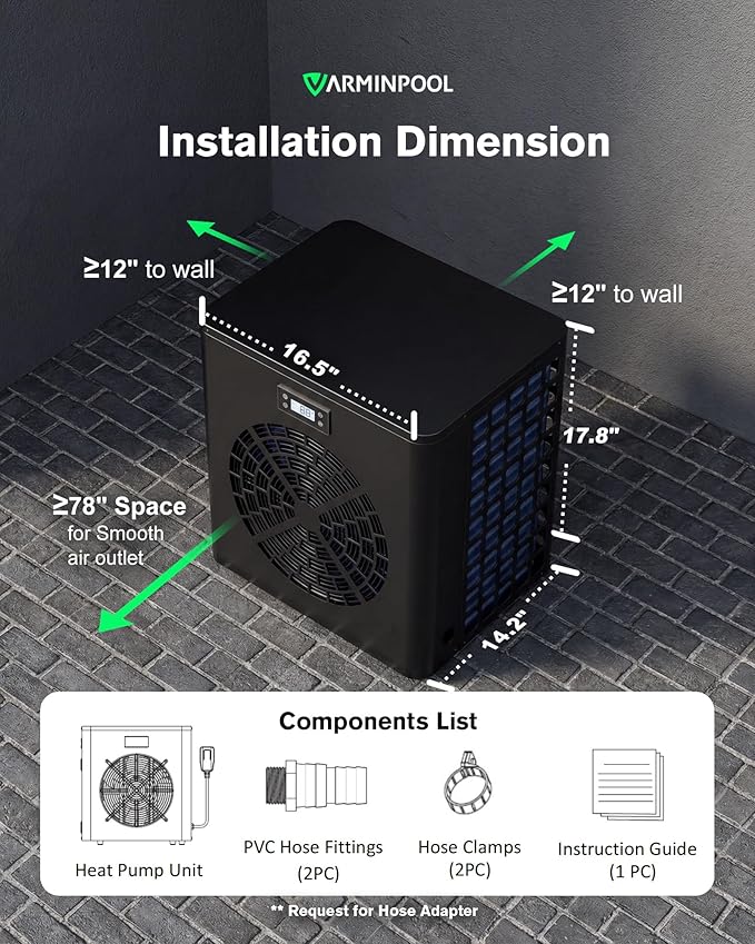 16000BTU Pool Heat Pump for Above Ground Pools, Electric Pool Heater for 5400 Gallons, WiFi Control, Energy-Saving Smart Inverter, Titanium Heat Exchanger, 110V