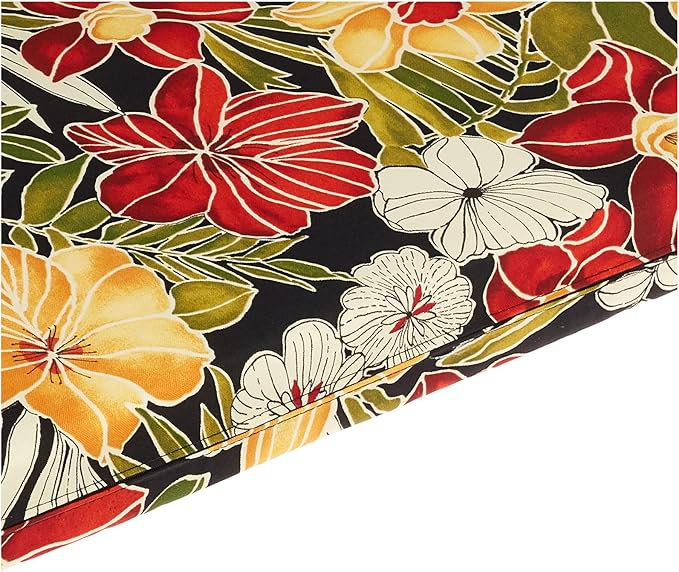 Pillow Perfect Tropic Floral Indoor/Outdoor Sofa Setee Bench Swing Cushion with Ties, Weather, and Fade Resistant, 18" x 45", Black/Green Clemens, 1 Count